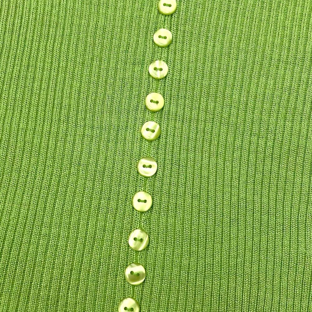 VTG Delores Bell Sz M Lime Green Ribbed Ramie Blend Cropped Long Sleeve Top Y2K - Picture 7 of 12